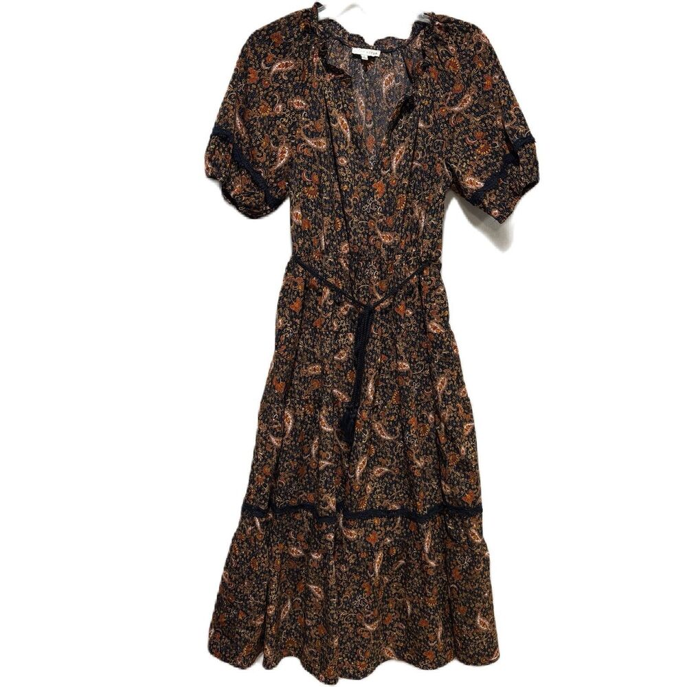 Moon River Women Maxi Dress Multicolor Paisley V-Neck Short Sleeve Size Large